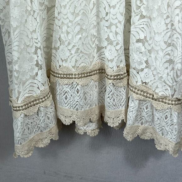 Via Veneto Midi Dress Women's Vintage Ivory Lace V-neck Flare Sleeves Boho Fairy - Picture 7 of 12